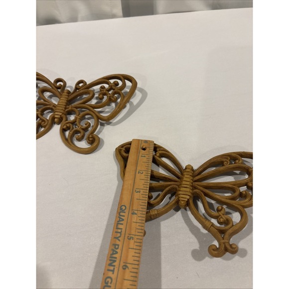Vintage HOMCO Butterflies Wall Decor Brown Faux Wood Home Interiors~Set of 2 - Picture 9 of 9